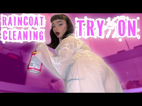 [4K] White Raincoat Try-On • Calm Kitchen Cabinet Cleaning