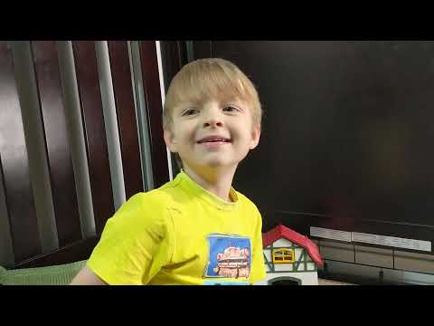 Max playing with PLAYMOBIL Fire Water Canon that he got for Christmas from Santa