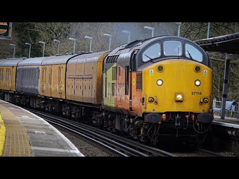 (HD) *Thrash* Colas Rail class 37116 hauls a UTU set through Ashford International & Sandling!
