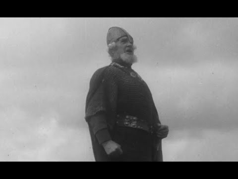 King Olav V of Norway visit the grave of viking king Haakon the good in 1961