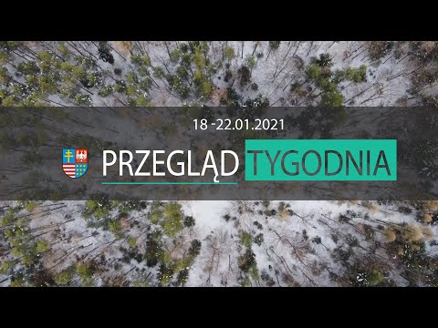 Plansza z napisem Przegląd tygodnia od 18 do 22 stycznia 2021 roku. W tle las zimą - widok z lotu ptaka