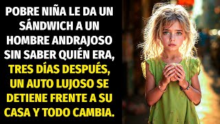 POBRE NIÑA LE DA UN SÁNDWICH A UN MILLONARIO DISFRAZADO… 3 DÍAS DESPUÉS, ALGUIEN TOCA SU PUERTA.