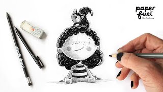 Draw with me the girl with squirrel by Karin Luttenberg from Paperfuel