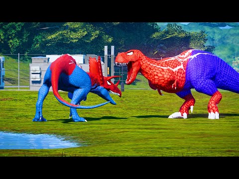 Dino Superhero Fighting in Jurassic World Evolution! 🦖💥 Spider-Man vs Batman vs Joker Indominus REX!