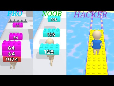 Noob vs Pro vs Hacker vs God In Brick Runner 2048