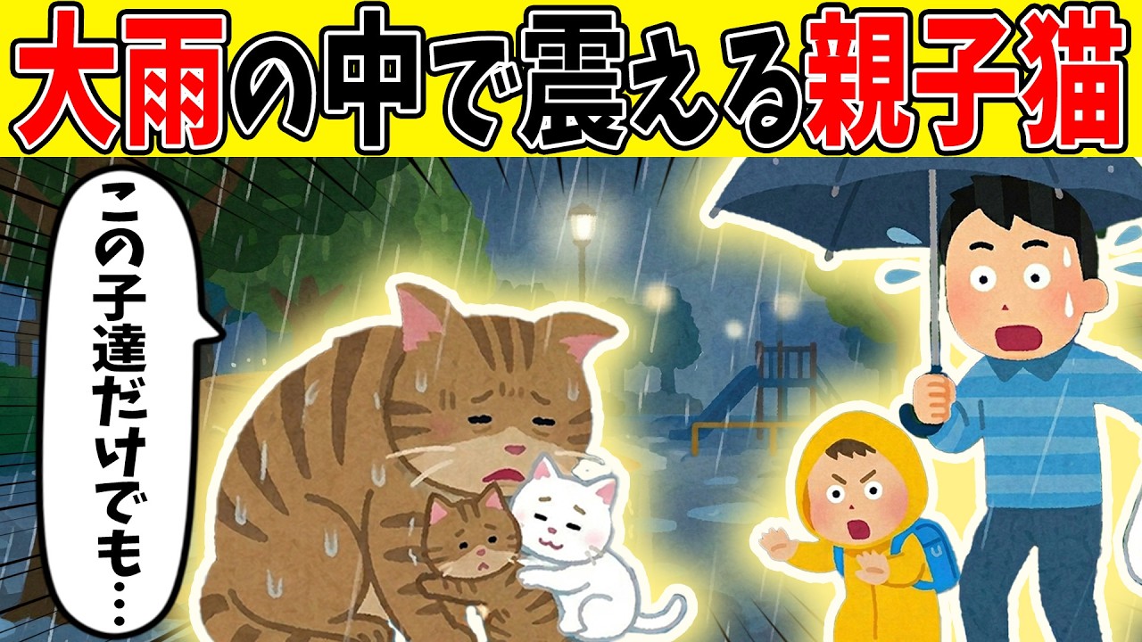【切実】大雨の日に「助けて」と鳴く野良猫の親子。母猫が必死に守っていたものとは…【ほのぼの】
