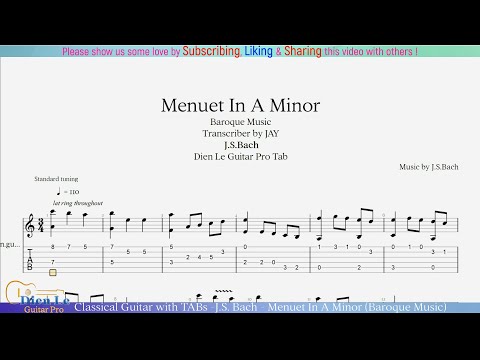 For Classical Guitar with TABs - J.S. Bach - Menuet In A Minor (Baroque Music)