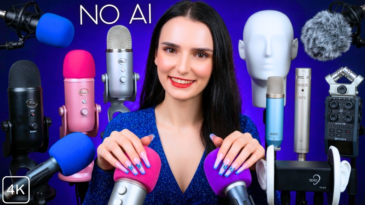 ASMR with Different MICS , ITEMS & NAILS 💙 Mic Scratching , Tapping , Massage etc - No Talking 4K