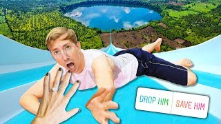 TRY NOT TO FALL into the WORLDS BIGGEST BACKYARD WATER SLIDE into POND POOL CHALLENGE (you decide)