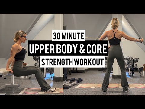 30 Minute Upper Body and Core Strength Workout | No Repeats | Giant Sets | Dumbbells Bands Bench