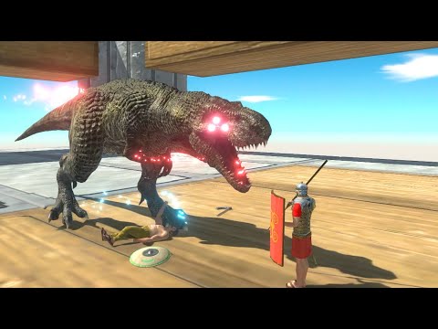 ⚡CYBER RED T-REX DEATH RUN🦖Ragdoll Physics Animal Revolt Battle Simulator