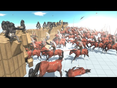 100 Poojectile Gorilla on High Ground vs 100 Ancient Humans Army Animal Revolt Battle Simulator