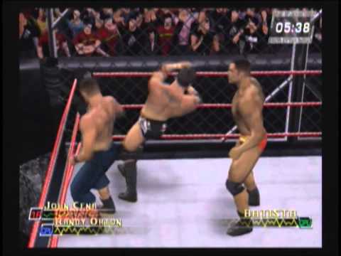 WWE Raw 2 (Xbox) - John Cena vs Batista & Orton (Cage)