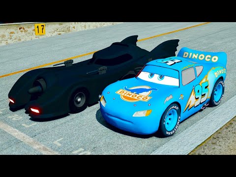 Lightning McQueen Dinoco Edition vs Batmobile 1989 - Drag Race 10 KM