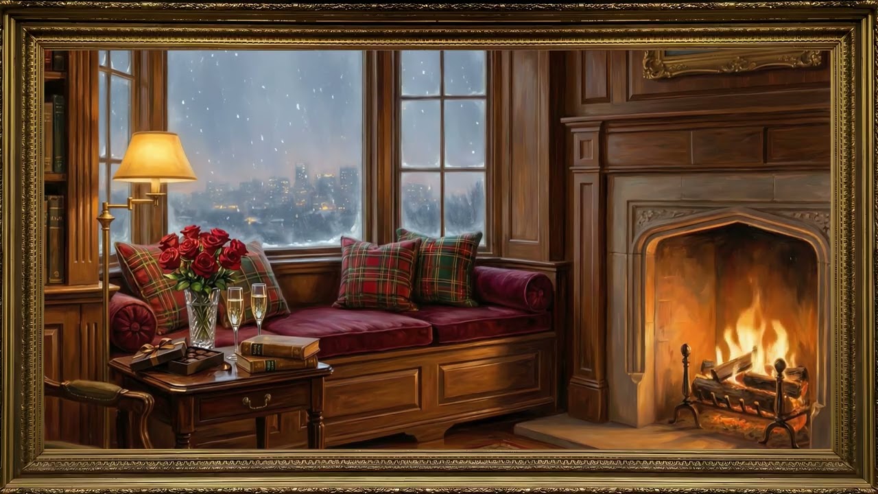 Animated Cozy Reading Nook Gold Frame TV Art | 2 Hours 4K — 4K ambient art screensaver in baroque gold frame