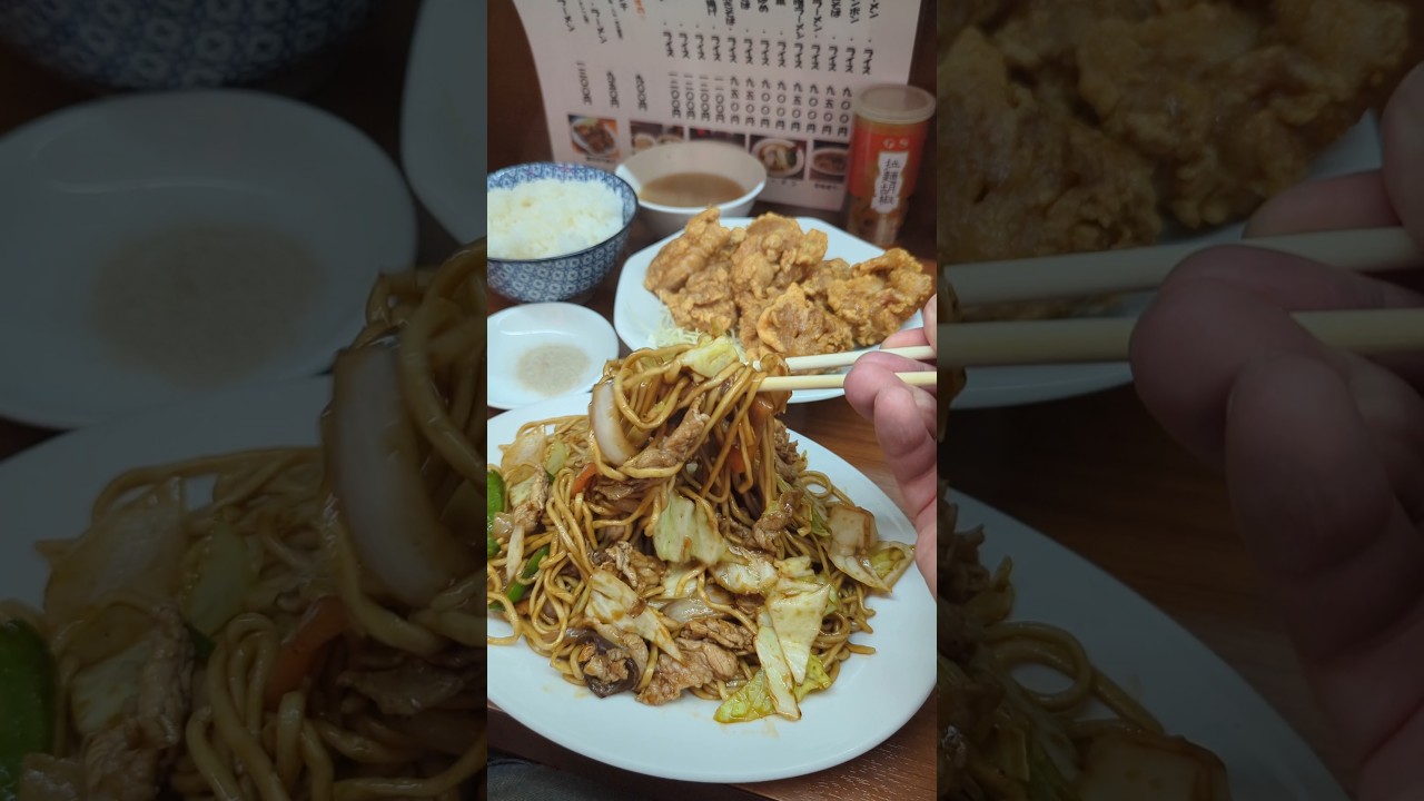 松屋食堂 人気店の『焼きそば・ライス』と鶏の唐揚げ　 大阪・日本橋 #大阪ランチ