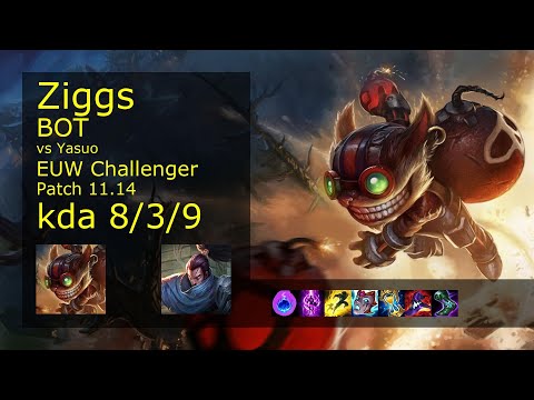 Ziggs Bot & Maokai vs Yasuo & Pyke - EUW Challenger 8/3/9 Patch 11.14 Gameplay