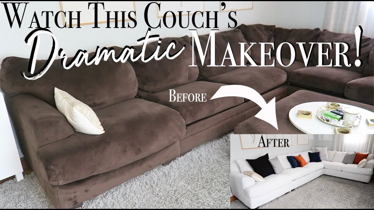 DIY Couch Makeover ~ How to Reupholster a Sectional Couch ~ Dramatic Furniture Transformation