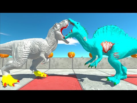 ALBINO T-REX vs ZOMBIE SPINOSAURUS DEATH RUN - Animal Revolt Battle Simulator