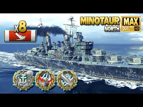 Cruiser Minotaur: Good maneuvers on map North - World of Warships