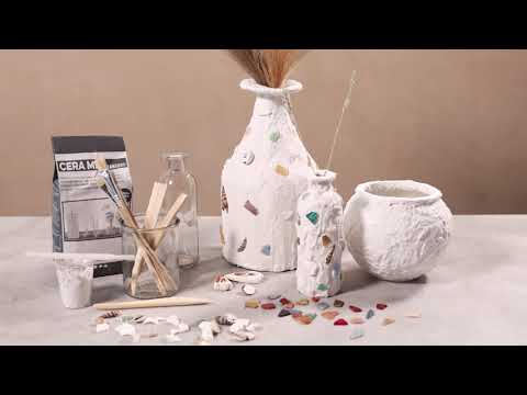 Glas of vazen met gips en mozaïek bewerken