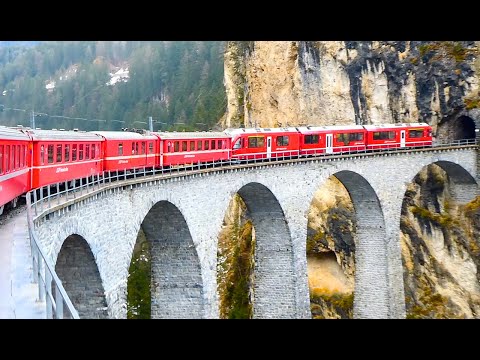 Swiss Trains: Crossing the Landwasser Viaduct, Filisur - Rhaetian Railway