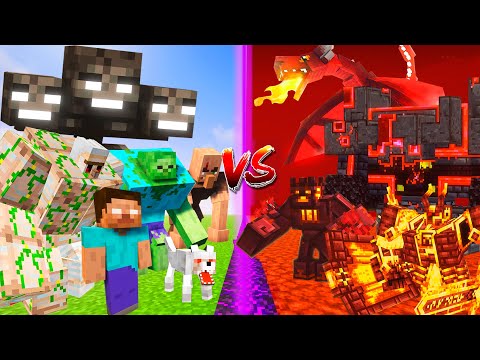 OVERWORLD BOSSES vs NETHER BOSSES - ALL OVERWORLD vs ALL NETHER MOBS - Minecraft mob Battle 1.19.2