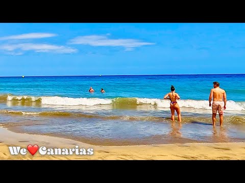 Playa del Ingles Beach Walking Tour - Gran Canaria, Spain - 4K | We❤️Canarias