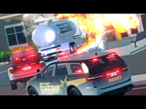 Gas Tanker Pursuit EXPLODES into Sheriff Station!