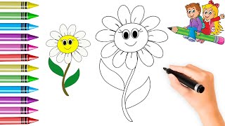 Easy Daisy Drawing for Kids, How to Draw a Cute and Simple Daisy, Art videos