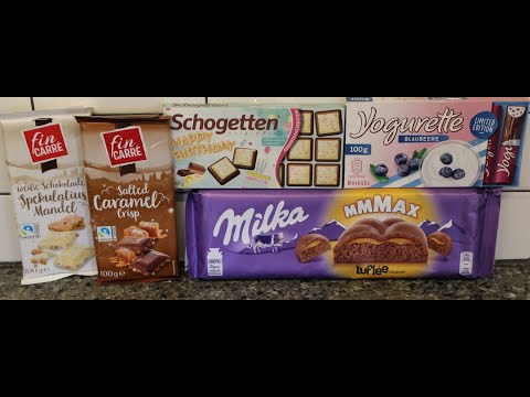 LIDL Speculoos Almond & Salted Caramel,Schogetten Happy Birthday, Blueberry Yogurette,Milka Caramel