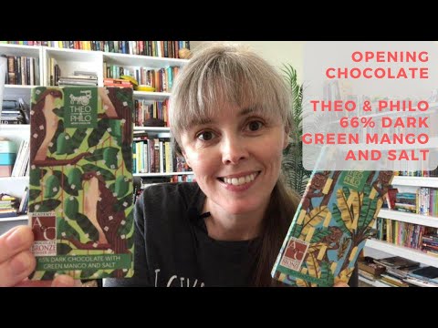 Opening Theo & Philo 66% Dark Green Mango and Salt Chocolate Bar