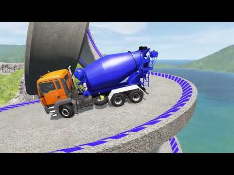 Impossible Loop Spiral Bridge Crossing Cars Vs Cliff and Deep Water   Vehicle Race