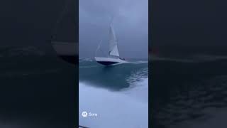 Sailboat Slammed by Massive Wave During Ocean Storm 🌊⚠️ | #shorts