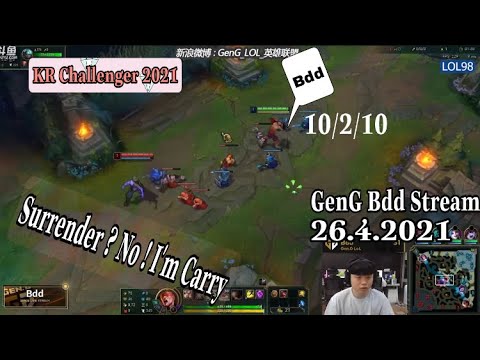 GenG Bdd Stream 26.4.2021 - Leesin Midlane Carry Full Game in KR Challenger 2021