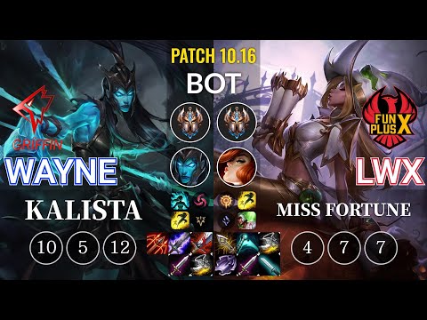 GRF Wayne Kalista vs FPX Lwx Miss Fortune Bot - KR Patch 10.16