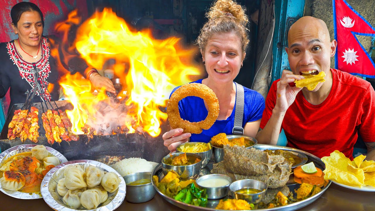 NEPALI Street Food in Kathmandu, Nepal - HUGE Dal Bhat Thakali + Sekuwa BBQ + BEST MOMO in Kathmandu