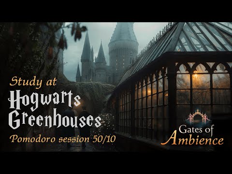 Harry Potter Ambience 📚 Rain at Hogwart's Greenhouses | 3H Pomodoro 50/10