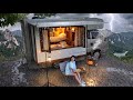 ️Rainy Camping With A Dog In A Truck Cabin High In The Mountains During Thunderstorms And Showers