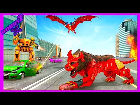 Lion Robot Car Game 2021 – Flying Bat Robot Games Android gameplay