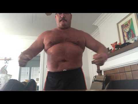 Beefy hairy muscle dad with padding; 54 yrs old