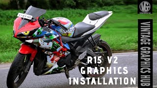 YAMAHA R15 V2 GRAPHICS INSTALLATION || R15 V2 FULL BODY WRAPPING||YAMAHA R15 V2 STICKER WORK |
