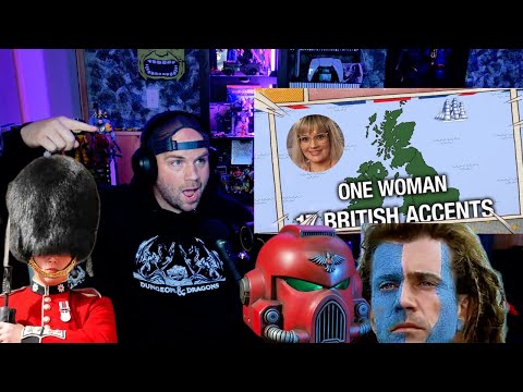 AMERICAN from Boston Reacts to One Woman, 17 BRITISH Accents...