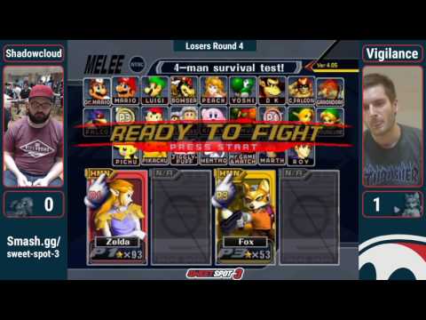 Sweet Spot 3 SSBM - Shadowcloud (Sheik) Vs. Vigilance (Fox) Losers Round 4