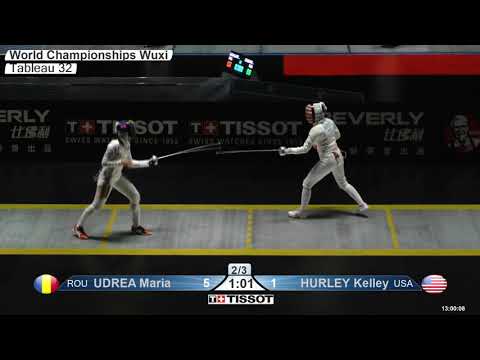 2018 241 T32 07 F E Individual Wuxi World Championships YELLOW HURLEY USA vs UDREA ROU