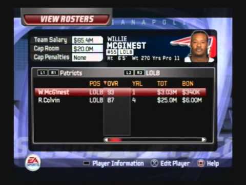 2005-06 - Retro NFL Rosters New England Patriots Team Roster Madden NFL 2006