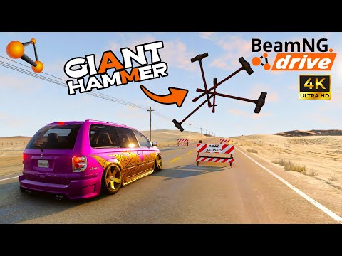 BeamNG Drive - Cars vs Giant Hammer - Satisfying Car Crashes