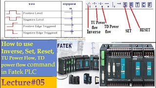 05-How to use Inverse, Set ,Reset, TU Power Flow, TD power Flow commands in Fatek PLC | Fatek PLC
