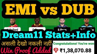 EMI vs DUB Dream11|EMI vs DUB Dream11 Prediction|EMI vs DUB Dream11 Team|