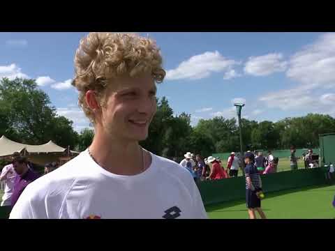 Martín Landaluce match point and interview after 1st round qualifying win at 2025 Wimbledon